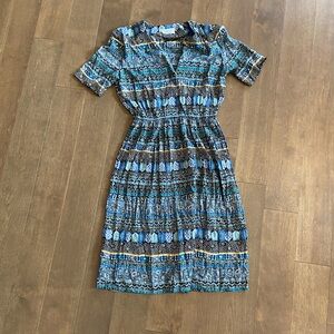 Vintage Colorful Patterned Aztec Bohemian Dress Shirtdress